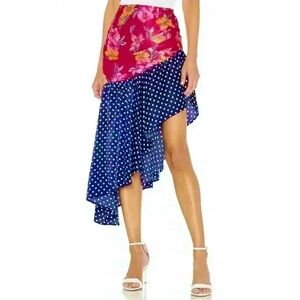 Lovers & Friends floral polka dot satin asymmetrical skirt
